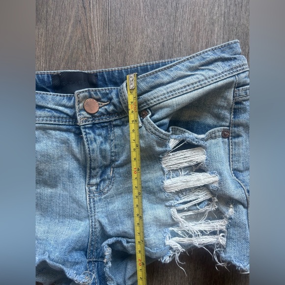 Blue Distressed Jean Shorts with Frayed Hem - Picture 6 of 6